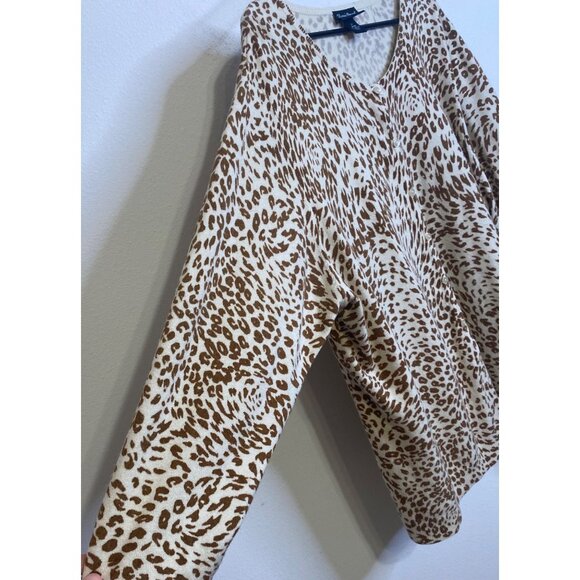 MAGGIE BARNES Animal Leopard Cardigan Sweater Button Long Sleeve Plus 3X 26/28 - Picture 2 of 4